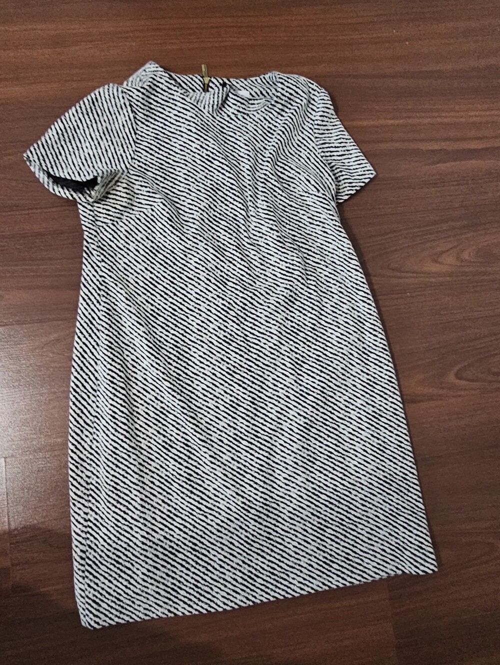 Calvin Klein Black & White Diagonal Stripe Short Sleeve Mini Dress